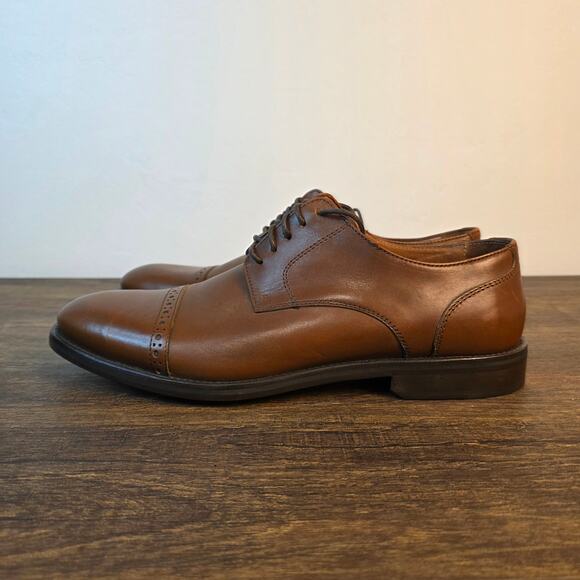 Saks Fifth Avenue Cap Toe Oxford Dress Shoes Brown Leather 9.5 Made in Italy - Picture 3 of 11